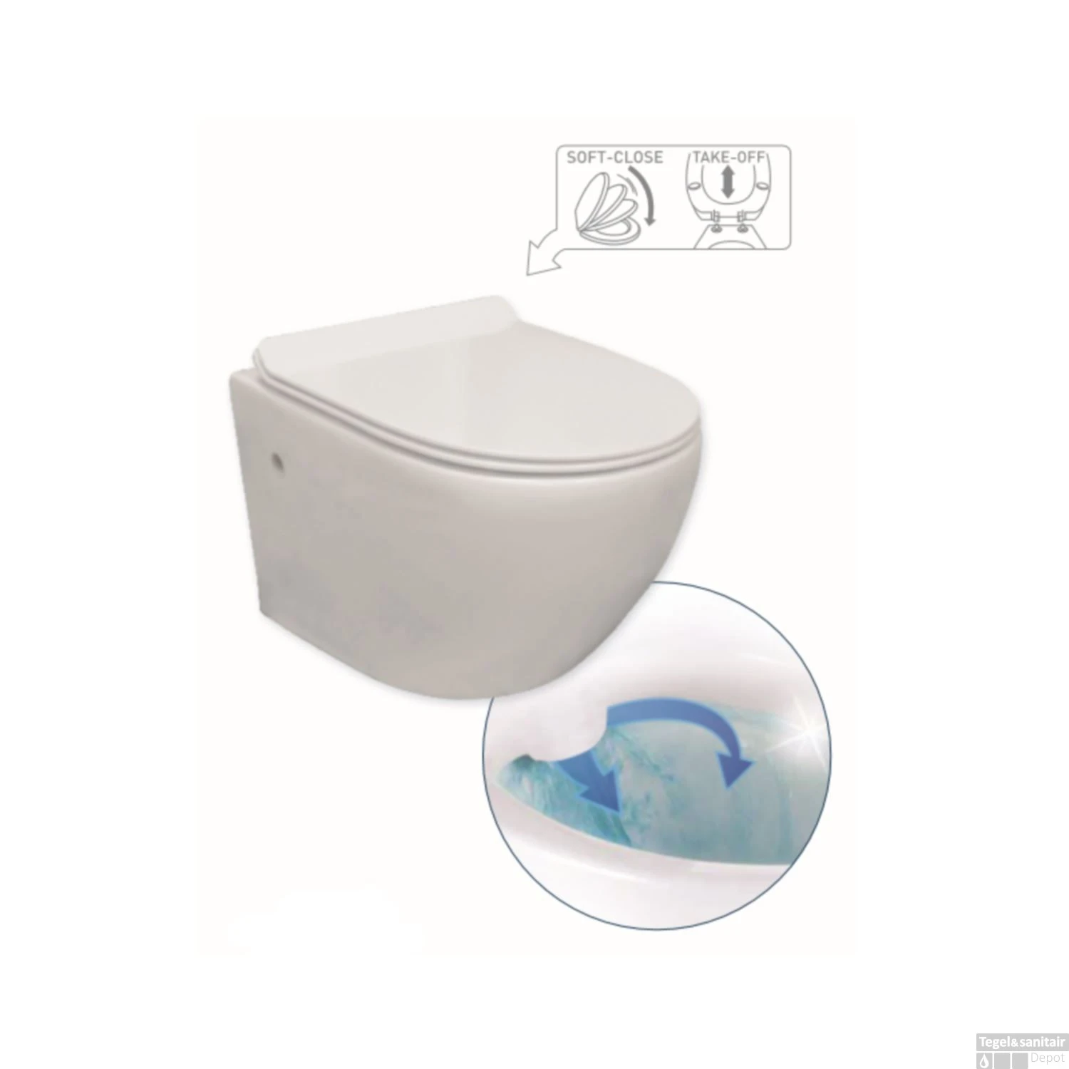 Wandcloset Aquaflow Zonder Spoelrand Met Soft-close Take-off Design Zitting 2 Wandcloset Aquaflow Zonder Spoelrand Met Soft-close Take-off Design Zitting - Afbeelding 2