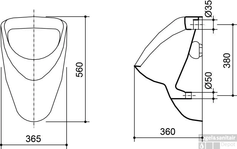 B&w-luxury Autumn Urinoir Achteraansluiting Wit 2 B&w-luxury Autumn Urinoir Achteraansluiting Wit - Afbeelding 2