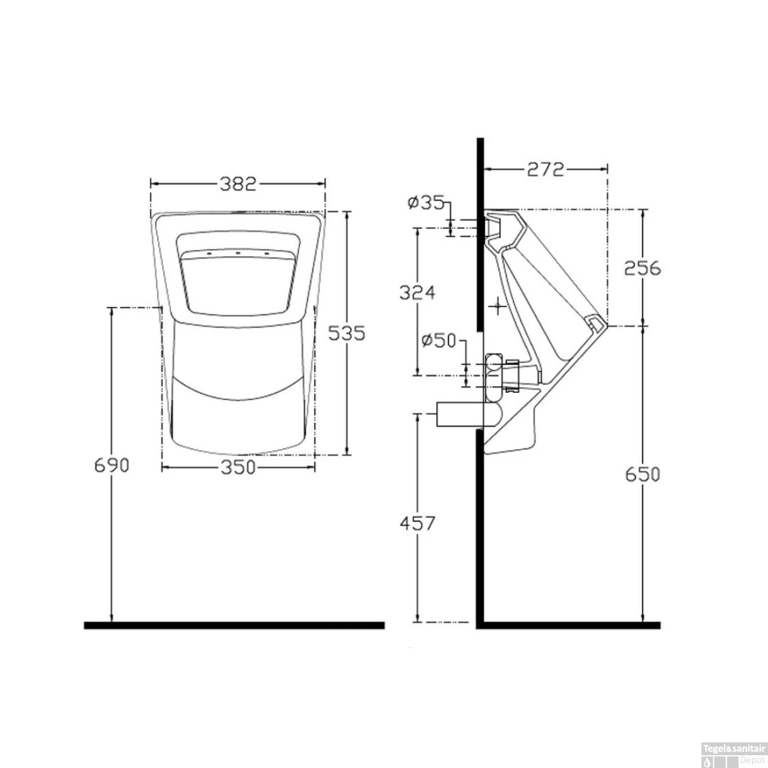 Urinoir Sapho Purity 38.2x53.5 Cm Keramiek Wit 5 Urinoir Sapho Purity 38.2x53.5 Cm Keramiek Wit - Afbeelding 5