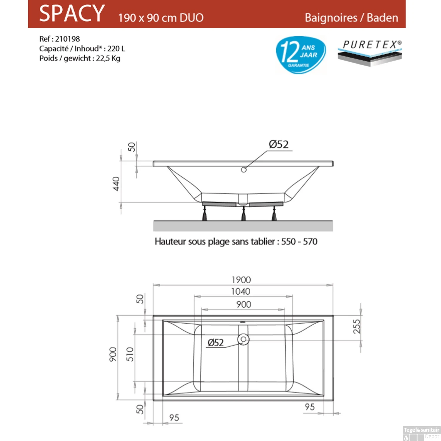 Ligbad Allibert Spacy DUO 190x90x55-57 Cm 2 Ligbad Allibert Spacy DUO 190x90x55-57 Cm - Afbeelding 2