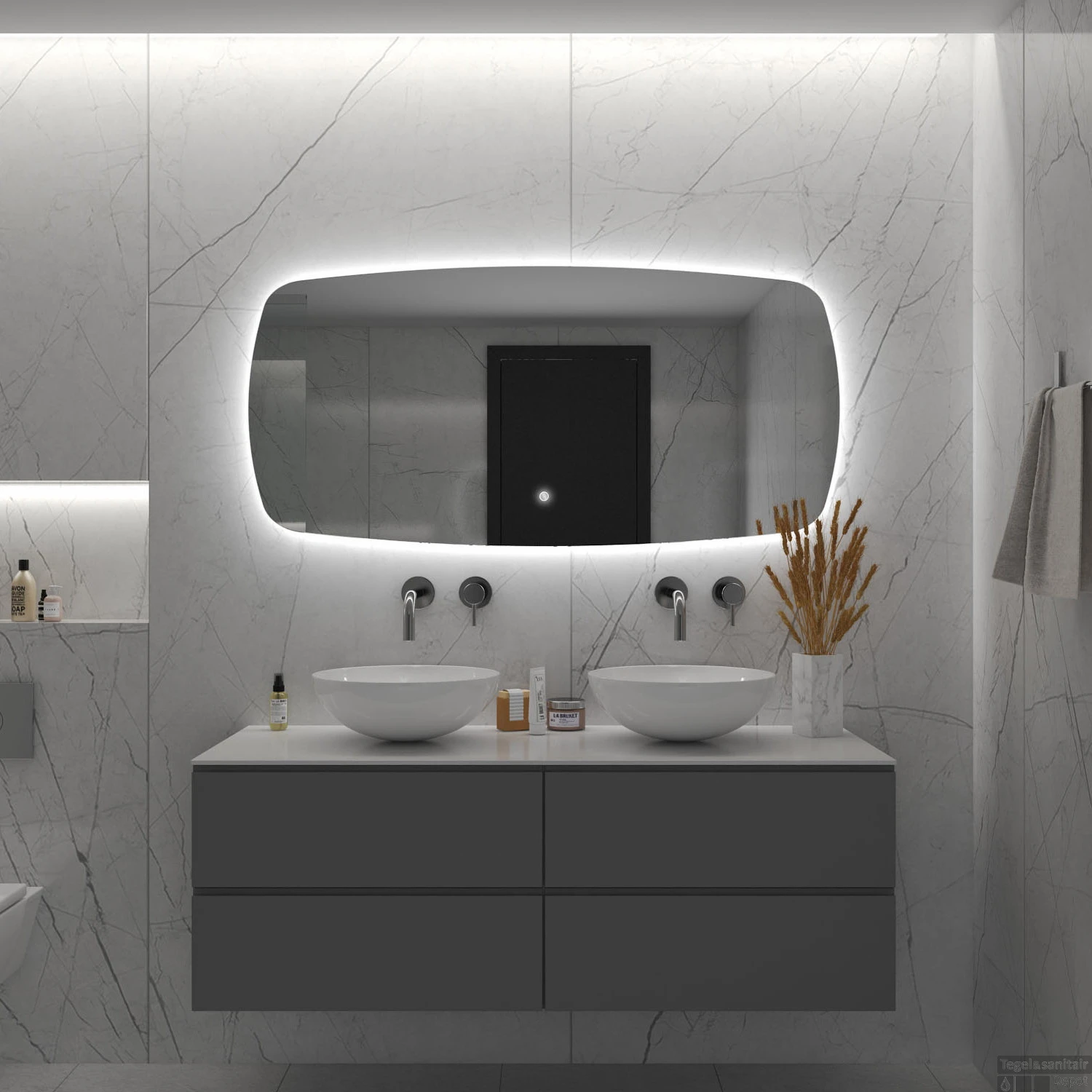 Badkamerspiegel BWS Torea 100x60cm Horizontaal LED Incl. Verwarming 1 Badkamerspiegel BWS Torea 100x60cm Horizontaal LED Incl. Verwarming