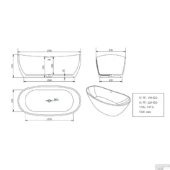 Vrijstaand Bad Wiesbaden Solid Surface 179.5x84.5x64 Cm -Zalig Baden Verkoopwinkel 36.4000 1