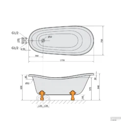 Vrijstaand Bad Sapho Retro 173x75x84 Cm Wit Met Leeuwenpoten Brons -Zalig Baden Verkoopwinkel 36632 vrijstaand bad sapho retro 173x75x84 cm wit met leeuwenpoten brons 5