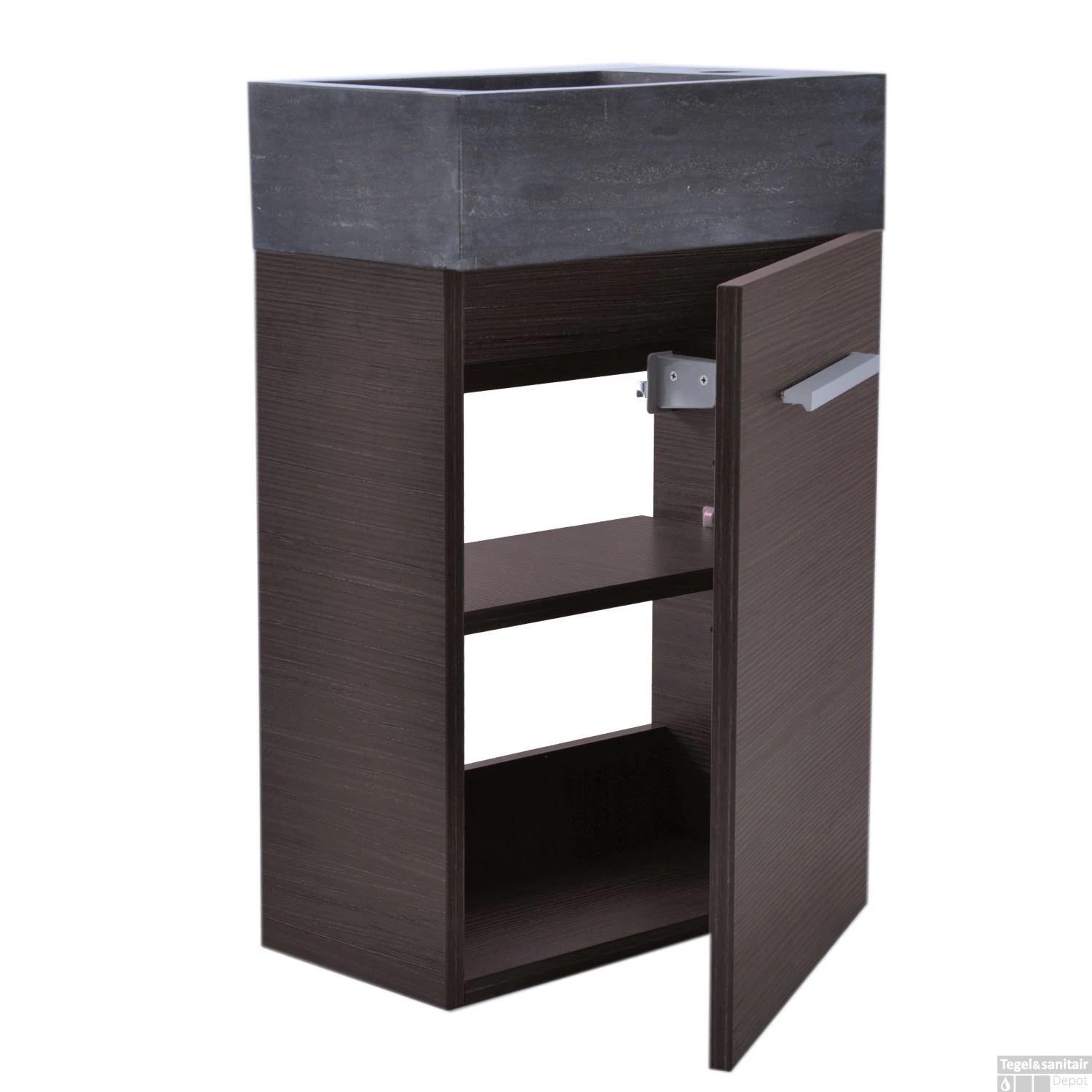 Fonteinkast Vision Met Hardstenen Fontein 40cm Grey Oak 2 Fonteinkast Vision Met Hardstenen Fontein 40cm Grey Oak - Afbeelding 2