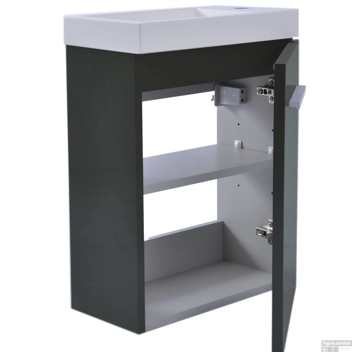 Fonteinkast Vision Met Mineraalmarmer Fontein 40cm Hoogglans Grijs 2 Fonteinkast Vision Met Mineraalmarmer Fontein 40cm Hoogglans Grijs - Afbeelding 2