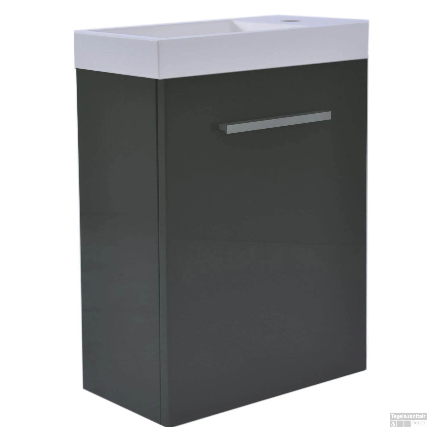 Fonteinkast Vision Met Mineraalmarmer Fontein 40cm Hoogglans Grijs 1 Fonteinkast Vision Met Mineraalmarmer Fontein 40cm Hoogglans Grijs