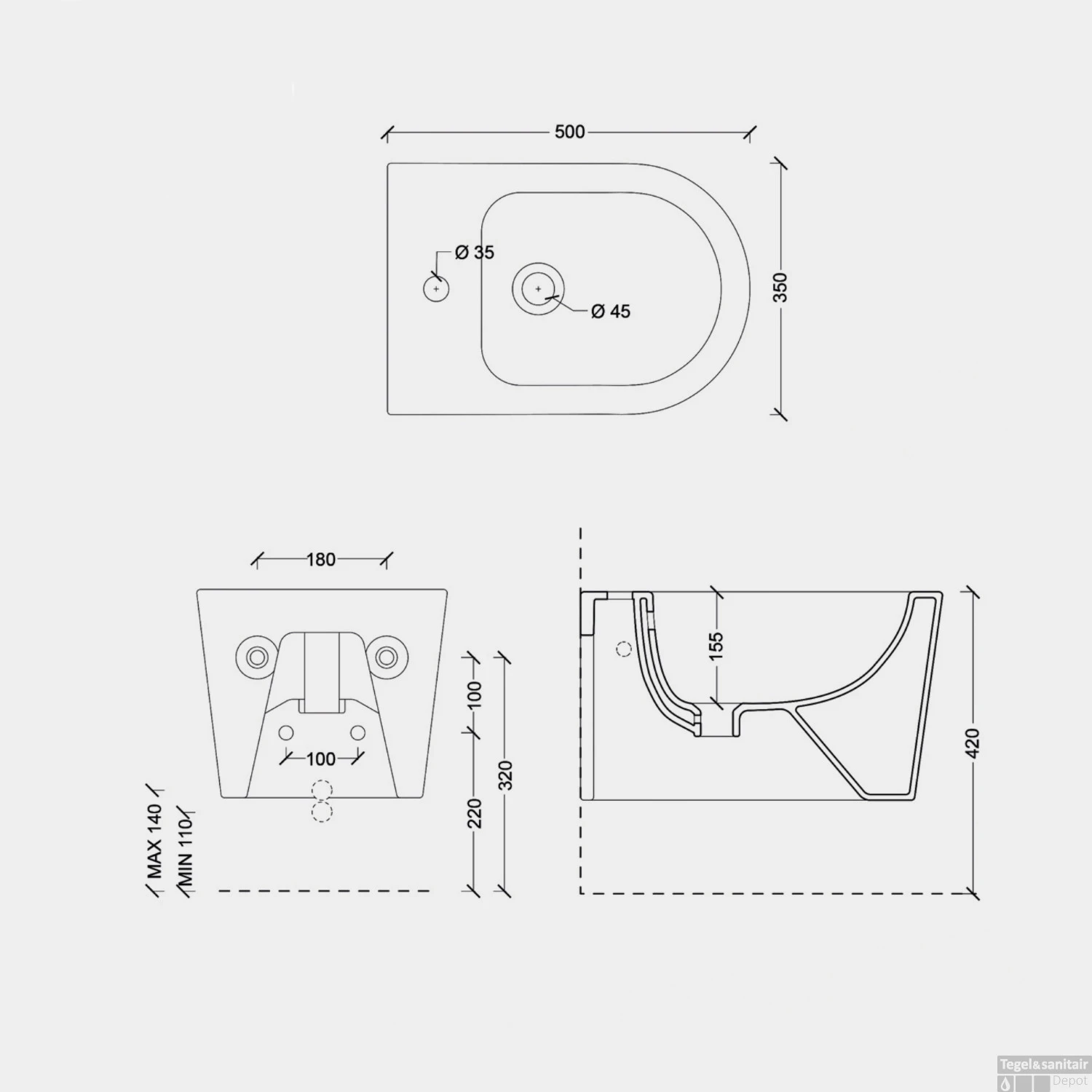 Bidet Salenzi Form Square Mat Zwart (exclusief Kraan) 3 Bidet Salenzi Form Square Mat Zwart (exclusief Kraan) - Afbeelding 3