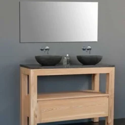 Badkamermeubelset Sanilux Robusta Dynasty 120x47x85 Cm Massief Eikenhout En Ronde Waskom