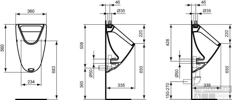 Urinoir Ideal Standard Eurovit Met Boveninlaat Keramiek 56x23.4x33.5 Cm Wit 2 Urinoir Ideal Standard Eurovit Met Boveninlaat Keramiek 56x23.4x33.5 Cm Wit - Afbeelding 2