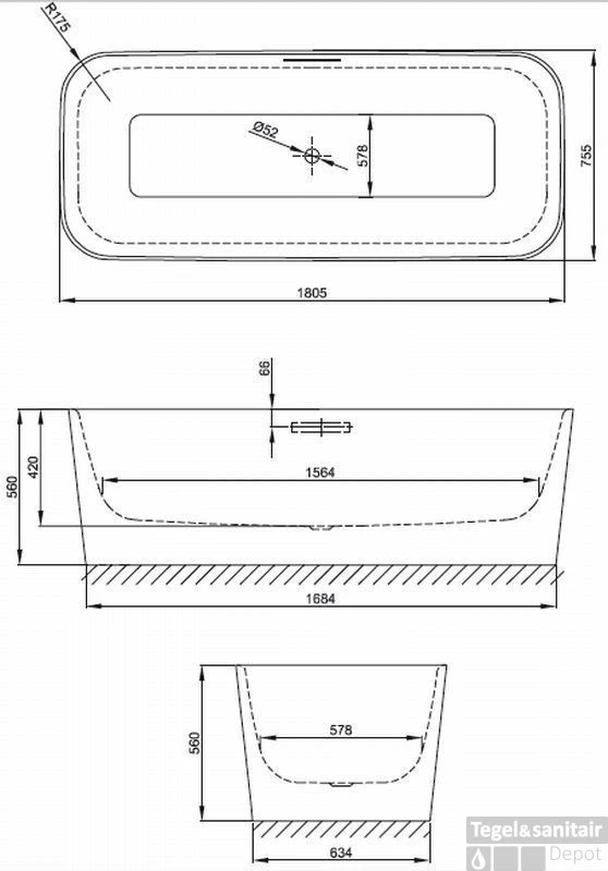 Bette Art Bad Vrijstaand 180 X 75 Cm. Met Badpanelen Wit 2 Bette Art Bad Vrijstaand 180 X 75 Cm. Met Badpanelen Wit - Afbeelding 2