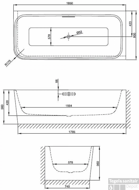 Bette Art V Bad 185 X 80 X 42 Cm. Wit 2 Bette Art V Bad 185 X 80 X 42 Cm. Wit - Afbeelding 2