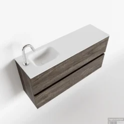 MONDIAZ ADA 100cm Toiletmeubel Dark Brown. LEX Wastafel Talc Links 1 Kraangat