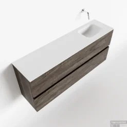 MONDIAZ ADA 120cm Toiletmeubel Dark Brown. LEX Wastafel Talc Rechts Zonder Kraangat
