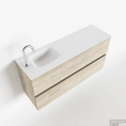 MONDIAZ ADA 100cm Toiletmeubel Light Brown Grey. LEX Wastafel Talc Links 1 Kraangat