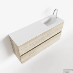 MONDIAZ ADA 100cm Toiletmeubel Light Brown Grey. LEX Wastafel Talc Rechts 1 Kraangat