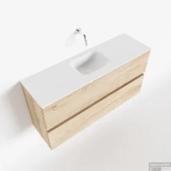 MONDIAZ ADA 100cm Toiletmeubel Washed Oak. LEX Wastafel Talc Midden Zonder Kraangat