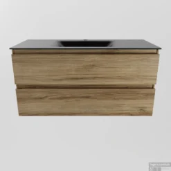 MONDIAZ AIVY 100cm Badmeubel Chai, Wastafel Urban Solid Surface Midden 1 Kraangat Met Spiegel -Zalig Baden Verkoopwinkel aivy set1 eiken 2lades cloud zwart met kraangat 00067