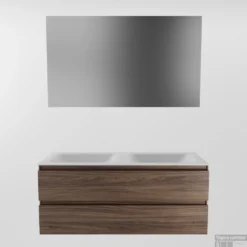 MONDIAZ AIVY 120cm Badmeubel Mocha, Wastafel Talc Solid Surface Dubbel Zonder Kraangat Met Spiegel -Zalig Baden Verkoopwinkel aivy set2 walnoot 2lades cloud wit zonder kraangat s 00022