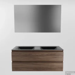MONDIAZ AIVY 120cm Badmeubel Mocha, Wastafel Urban Solid Surface Dubbel Zonder Kraangat Met Spiegel -Zalig Baden Verkoopwinkel aivy set2 walnoot 2lades cloud zwart zonder kraangat s 00029