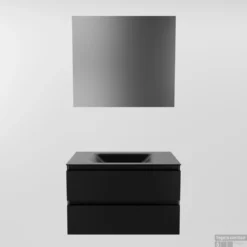 MONDIAZ AIVY 80cm Badmeubel Urban, Wastafel Urban Solid Surface Midden Zonder Kraangat Met Spiegel -Zalig Baden Verkoopwinkel aivy set2 zwart 2lades cloud zwart zonder kraangat s 00052