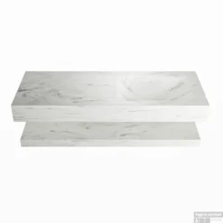 MONDIAZ ALAN-DLUX 120cm Planchet Opalo. Vrijhangende Wastafel CLOUD Rechts Zonder Kraangat, Kleur Opalo.