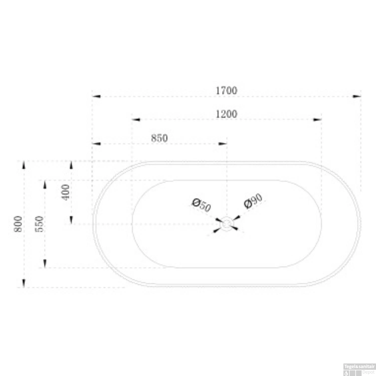 Vrijstaand Ligbad Arcqua Costilla 170x80 Acryl Glans Wit - Afbeelding 5