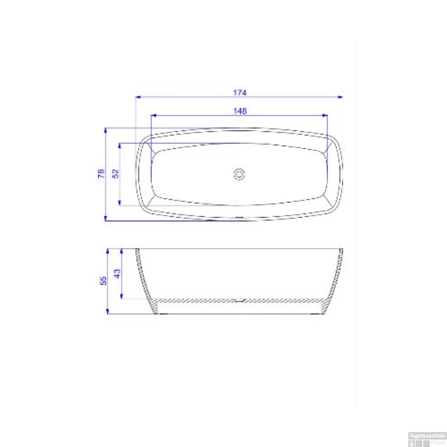 Vrijstaand Ligbad Arcqua Cali 174x78x55 Cm Cast Marble Mat Zwart - Afbeelding 4