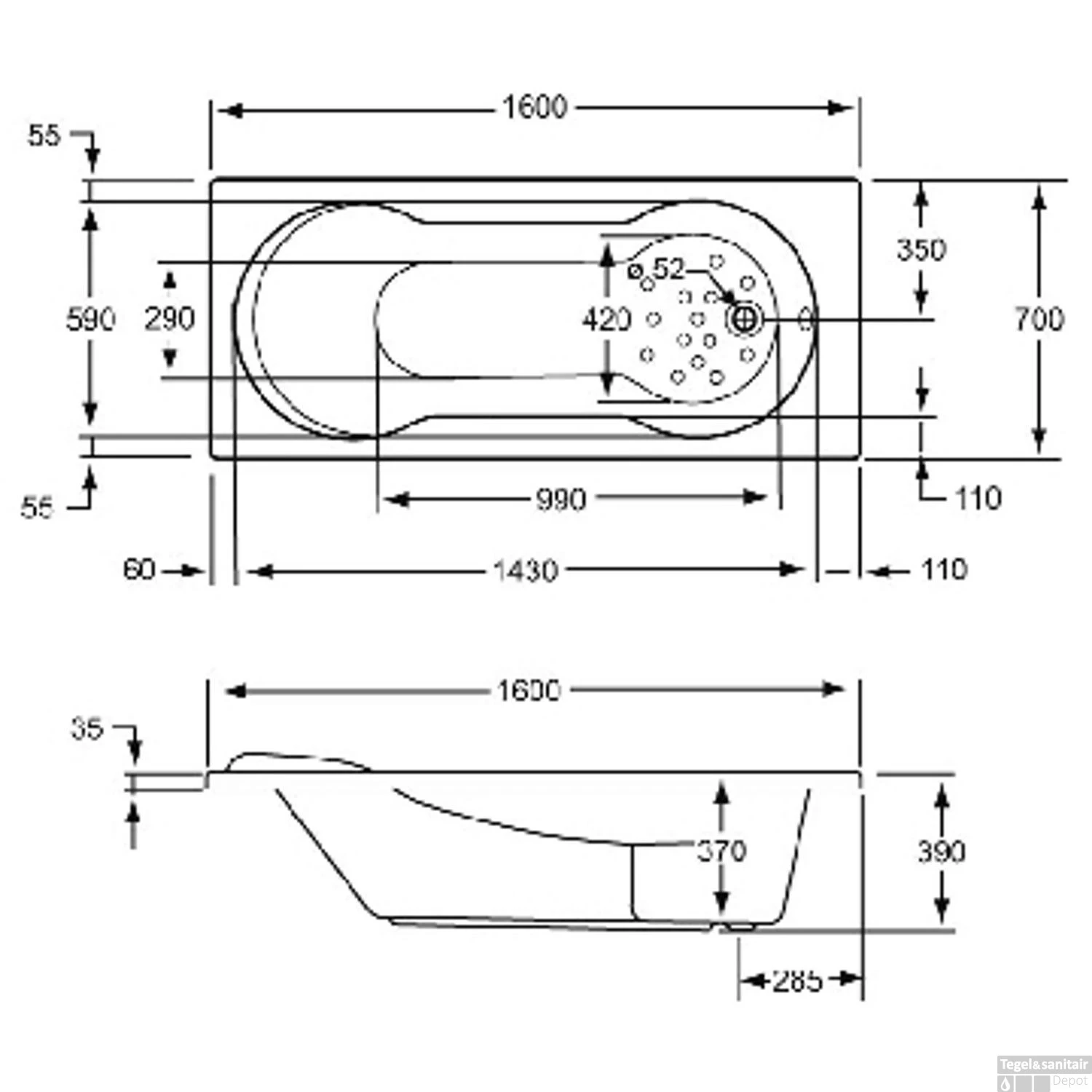Ligbad Plieger Vigo Acryl 160x70x40 Met Poten Wit 2 Ligbad Plieger Vigo Acryl 160x70x40 Met Poten Wit - Afbeelding 2