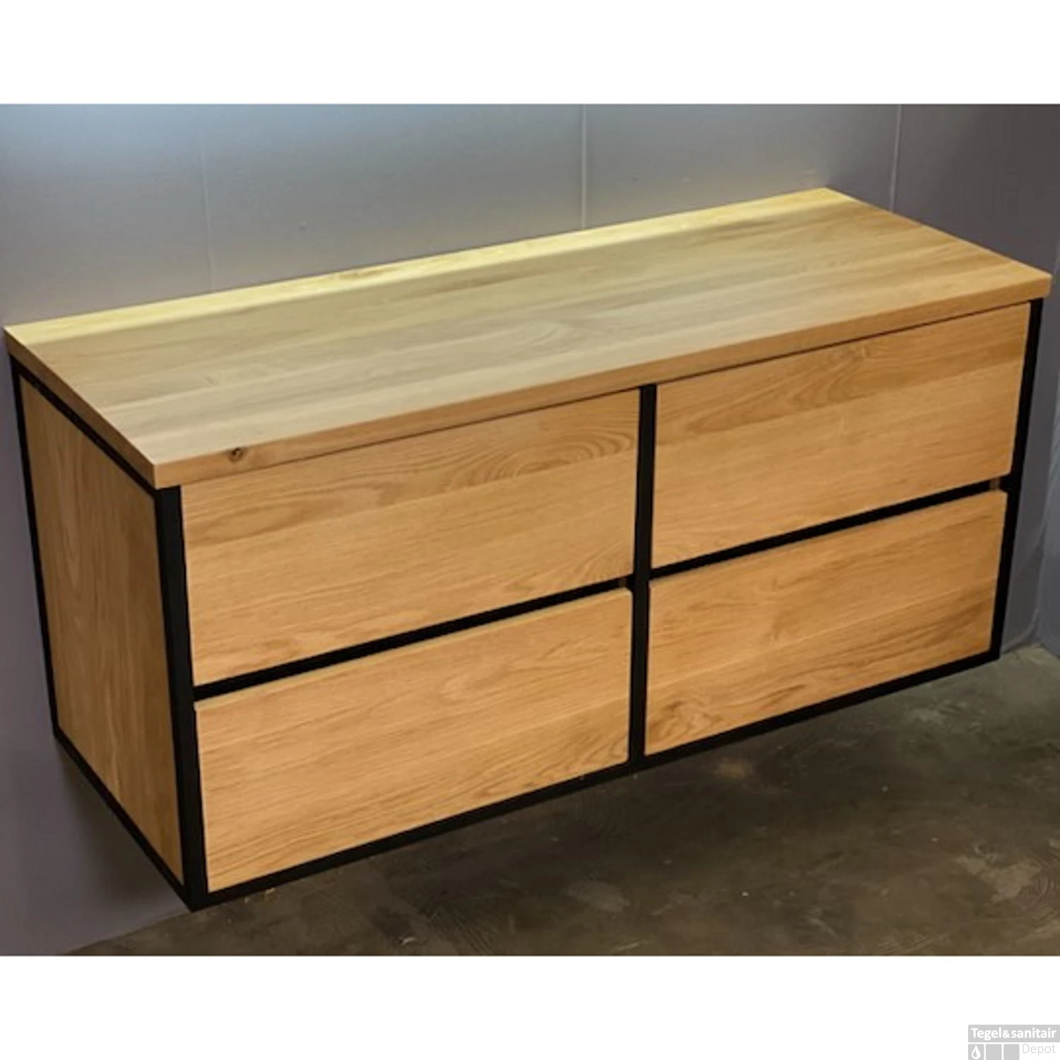 Badkamerkast Casajoy Metallic Serie 120x46x55cm Vier Lades Eiken 1 Badkamerkast Casajoy Metallic Serie 120x46x55cm Vier Lades Eiken