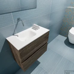 MONDIAZ ADA 60cm Toiletmeubel Dark Brown. LEX Wastafel Talc Links Zonder Kraangat -Zalig Baden Verkoopwinkel badkamermeubel ada dark brown model lex talc top 00010