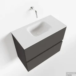 MONDIAZ ADA 60cm Toiletmeubel Dark Grey. LEX Wastafel Talc Midden Zonder Kraangat