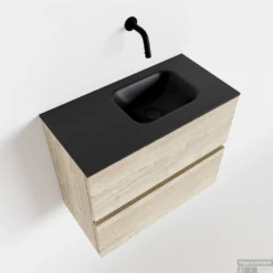 MONDIAZ ADA 60cm Toiletmeubel Light Brown Grey. LEX Wastafel Urban Rechts Zonder Kraangat