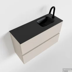 MONDIAZ ADA 80cm Toiletmeubel Linen. LEX Wastafel Urban Rechts 1 Kraangat