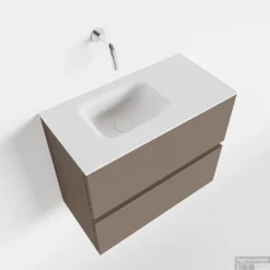 MONDIAZ ADA 60cm Toiletmeubel Smoke. LEX Wastafel Talc Links Zonder Kraangat