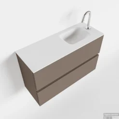 MONDIAZ ADA 80cm Toiletmeubel Smoke. LEX Wastafel Talc Rechts 1 Kraangat