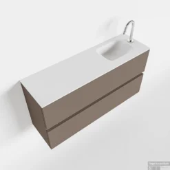 MONDIAZ ADA 100cm Toiletmeubel Smoke. LEX Wastafel Talc Rechts 1 Kraangat