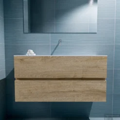 MONDIAZ ADA 100cm Toiletmeubel Washed Oak. LEX Wastafel Talc Midden Zonder Kraangat -Zalig Baden Verkoopwinkel badkamermeubel ada washed oak model lex talc front 00020