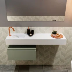 MONDIAZ ANDOR 60cm Toiletmeubel Army. LEX 120cm Wastafel Talc Links 1 Kraangat -Zalig Baden Verkoopwinkel badkamermeubel andor army model lex vrijhangend talc front 0037