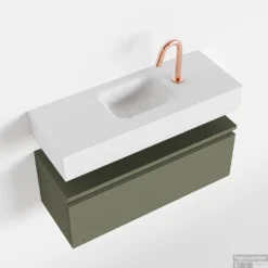 MONDIAZ ANDOR 80cm Toiletmeubel Army. LEX 80cm Wastafel Talc Midden 1 Kraangat