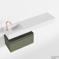 MONDIAZ ANDOR 60cm Toiletmeubel Army. LEX 120cm Wastafel Talc Links 1 Kraangat