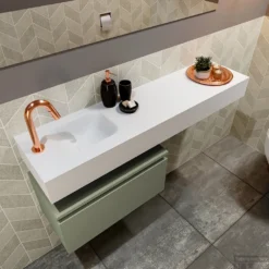 MONDIAZ ANDOR 60cm Toiletmeubel Army. LEX 120cm Wastafel Talc Links 1 Kraangat -Zalig Baden Verkoopwinkel badkamermeubel andor army model lex vrijhangend talc sidetop 0037