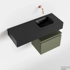 MONDIAZ ANDOR 40cm Toiletmeubel Army. LEX 80cm Wastafel Urban Rechts Geen Kraangat