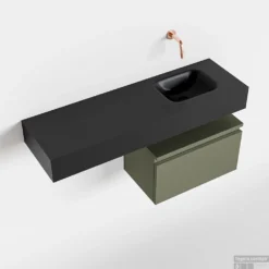MONDIAZ ANDOR 50cm Toiletmeubel Army. LEX 100cm Wastafel Urban Rechts Geen Kraangat