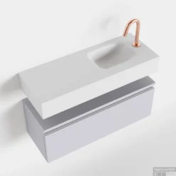 MONDIAZ ANDOR 80cm Toiletmeubel Cale. LEX 80cm Wastafel Talc Rechts 1 Kraangat