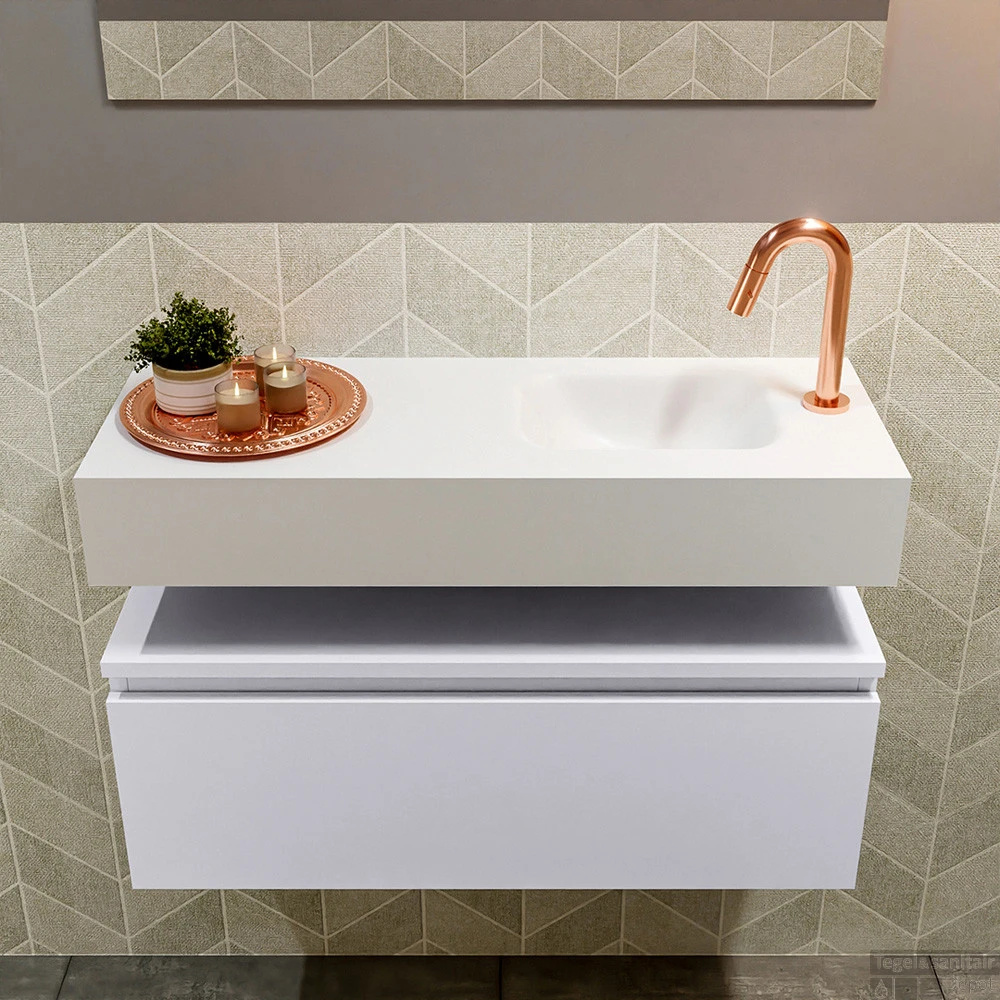 MONDIAZ ANDOR 80cm Toiletmeubel Cale. LEX 80cm Wastafel Talc Rechts 1 Kraangat 4 MONDIAZ ANDOR 80cm Toiletmeubel Cale. LEX 80cm Wastafel Talc Rechts 1 Kraangat - Afbeelding 4