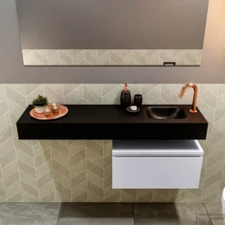 MONDIAZ ANDOR 60cm Toiletmeubel Cale. LEX 120cm Wastafel Urban Rechts 1 Kraangat -Zalig Baden Verkoopwinkel badkamermeubel andor clay model lex vrijhangend urban front 0041