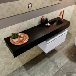 MONDIAZ ANDOR 60cm Toiletmeubel Cale. LEX 120cm Wastafel Urban Rechts 1 Kraangat -Zalig Baden Verkoopwinkel badkamermeubel andor clay model lex vrijhangend urban sidetop 0041