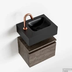 MONDIAZ ANDOR 40cm Toiletmeubel Dark Brown. LEX 40cm Wastafel Urban Rechts 1 Kraangat