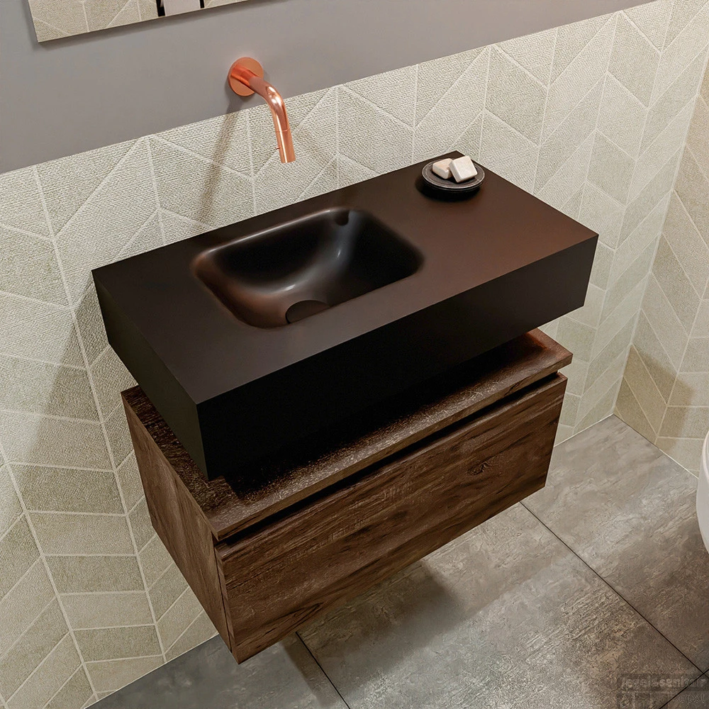 MONDIAZ ANDOR 60cm Toiletmeubel Dark Brown. LEX 60cm Wastafel Urban Links Geen Kraangat - Afbeelding 3