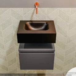 MONDIAZ ANDOR 40cm Toiletmeubel Dark Grey. LEX 40cm Wastafel Urban Midden Geen Kraangat -Zalig Baden Verkoopwinkel badkamermeubel andor dark grey model lex vrijhangend urban front 0002